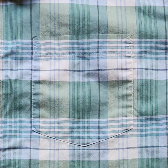 Men's Patagonia Organic Cotton Plaid s/s Shirt sz Large green/blue/white preowne - Picture 2 of 6